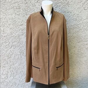 JM Collection Suede Zippered Jacket Chic Office Business Career Work